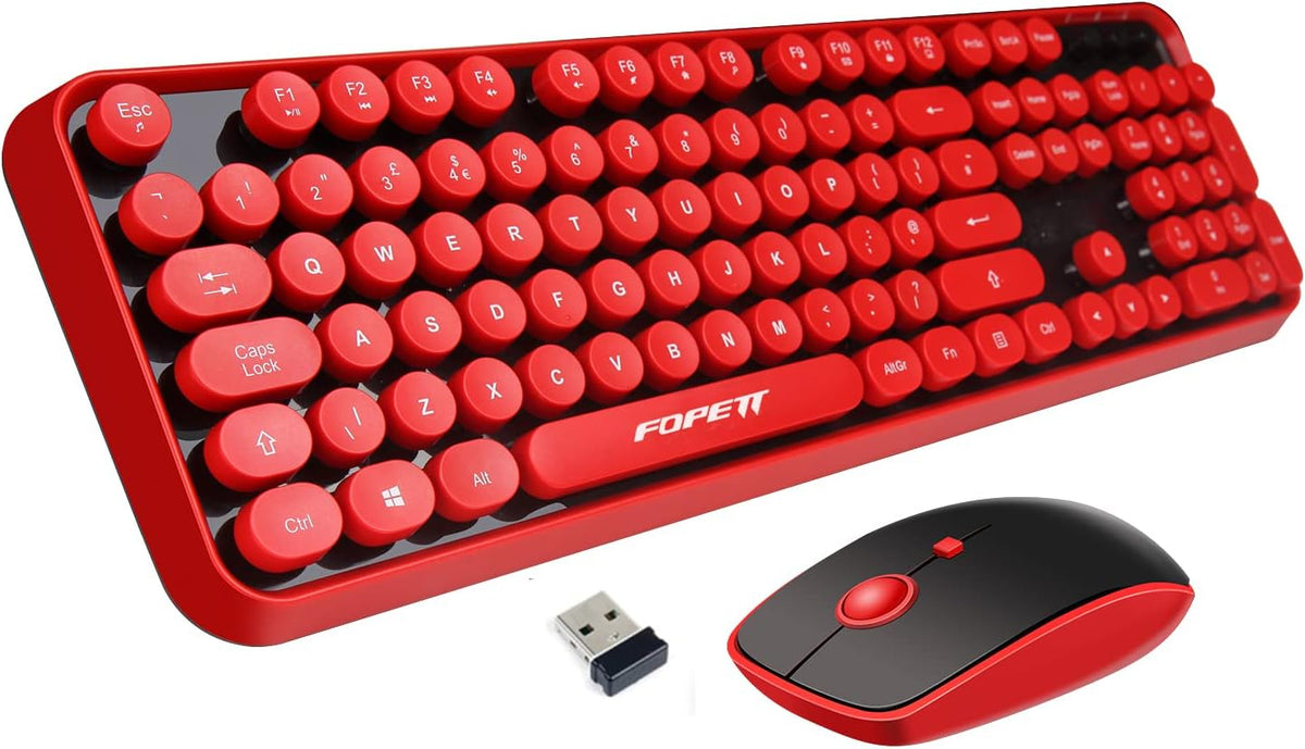 FOPETT Wireless Keyboard and Mouse Combo, 104 Keys Full-Sized 2.4 GHz Round K...