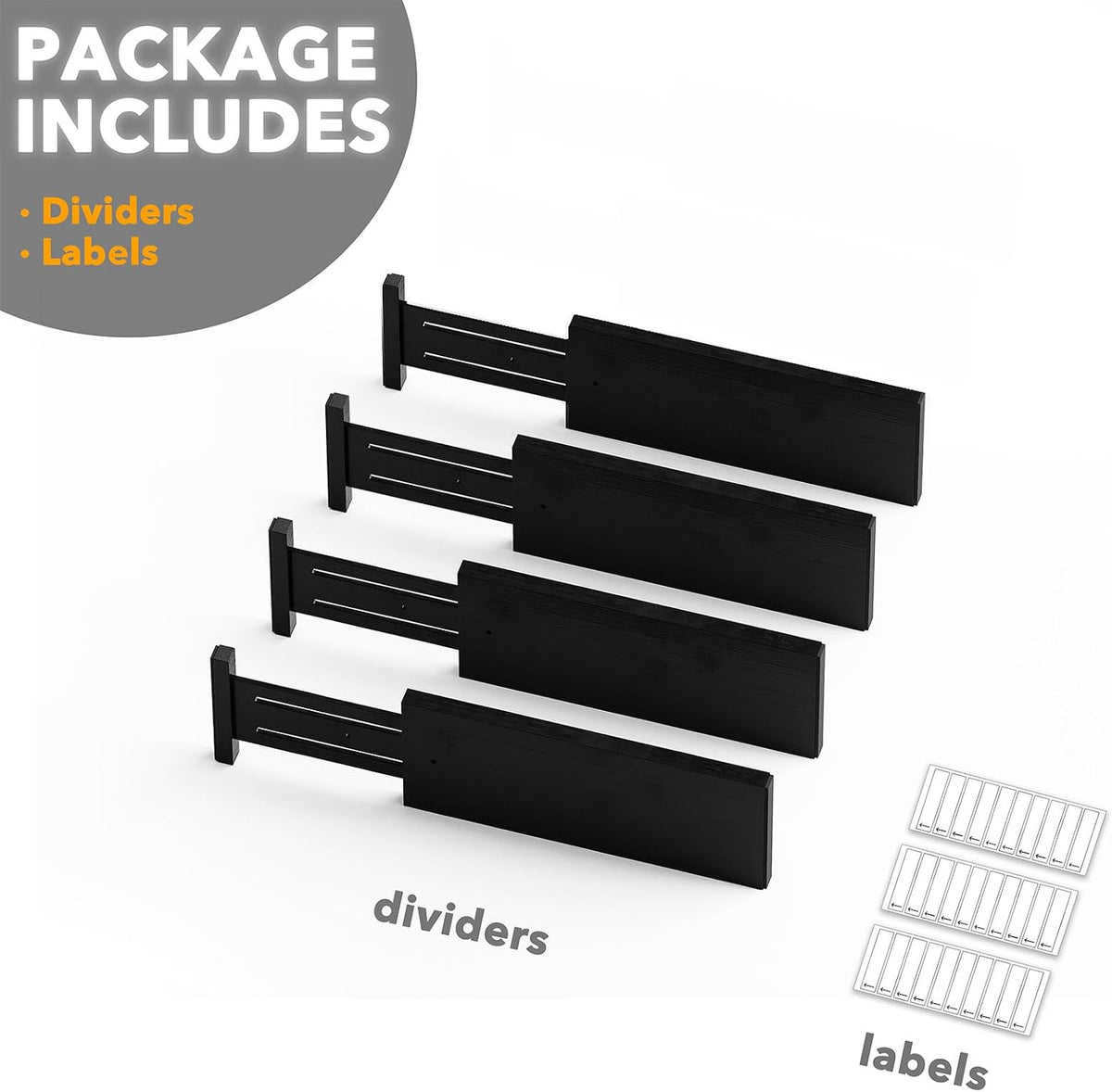 SpaceAid Bamboo 4 Pack Dresser Drawer Dividers, 4.65“ High Adjustable 12.5“-1...
