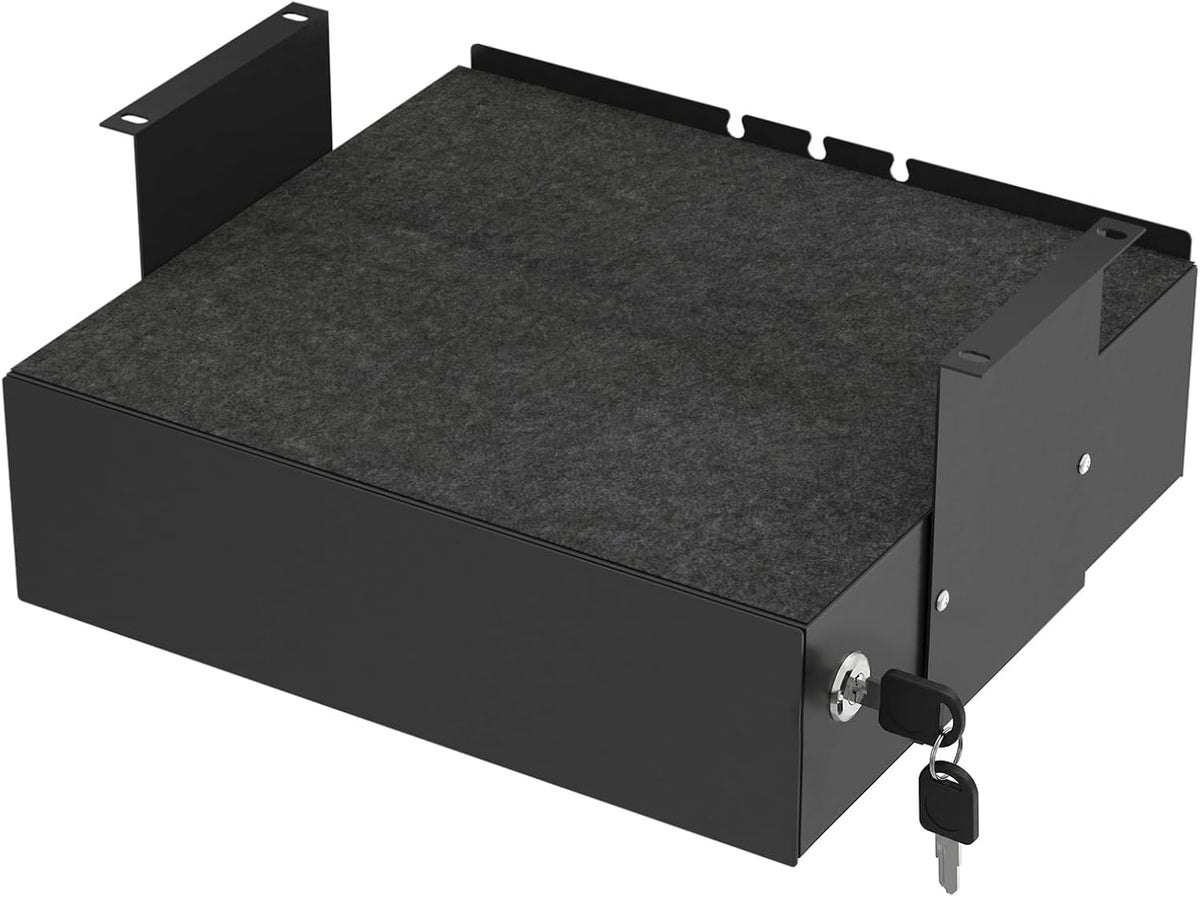 Under Desk Drawer with Lock, 13.8 Inch Slide-Out Metal Storage Drawer,Black