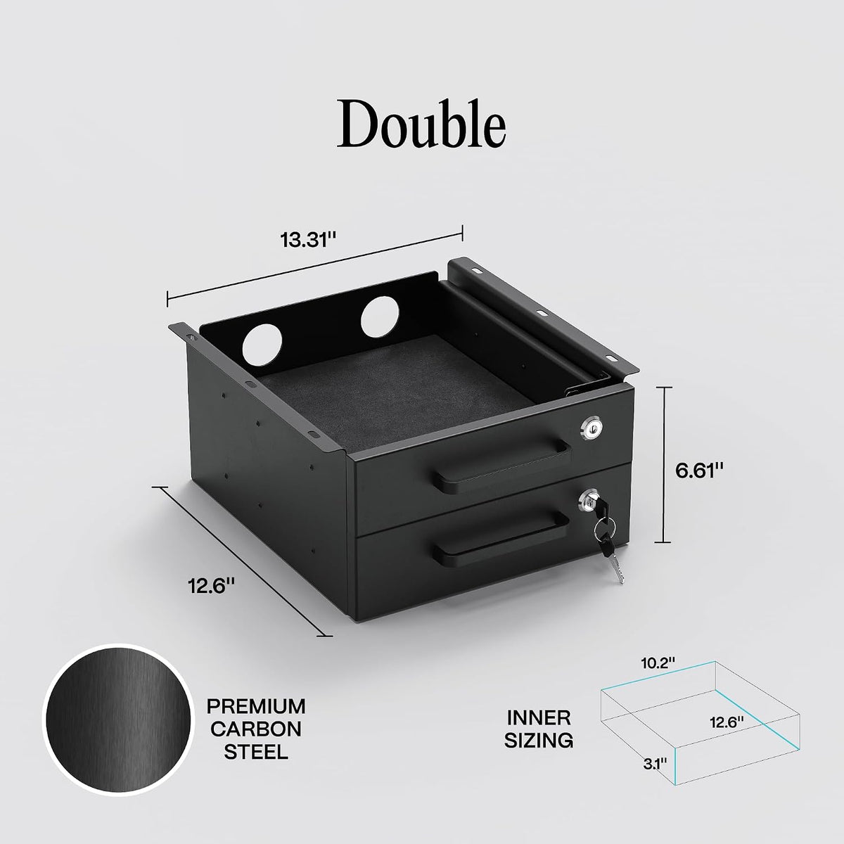 Under Desk Drawer Slide-Out – Lockable Metal Storage Drawers with Cable Manag...
