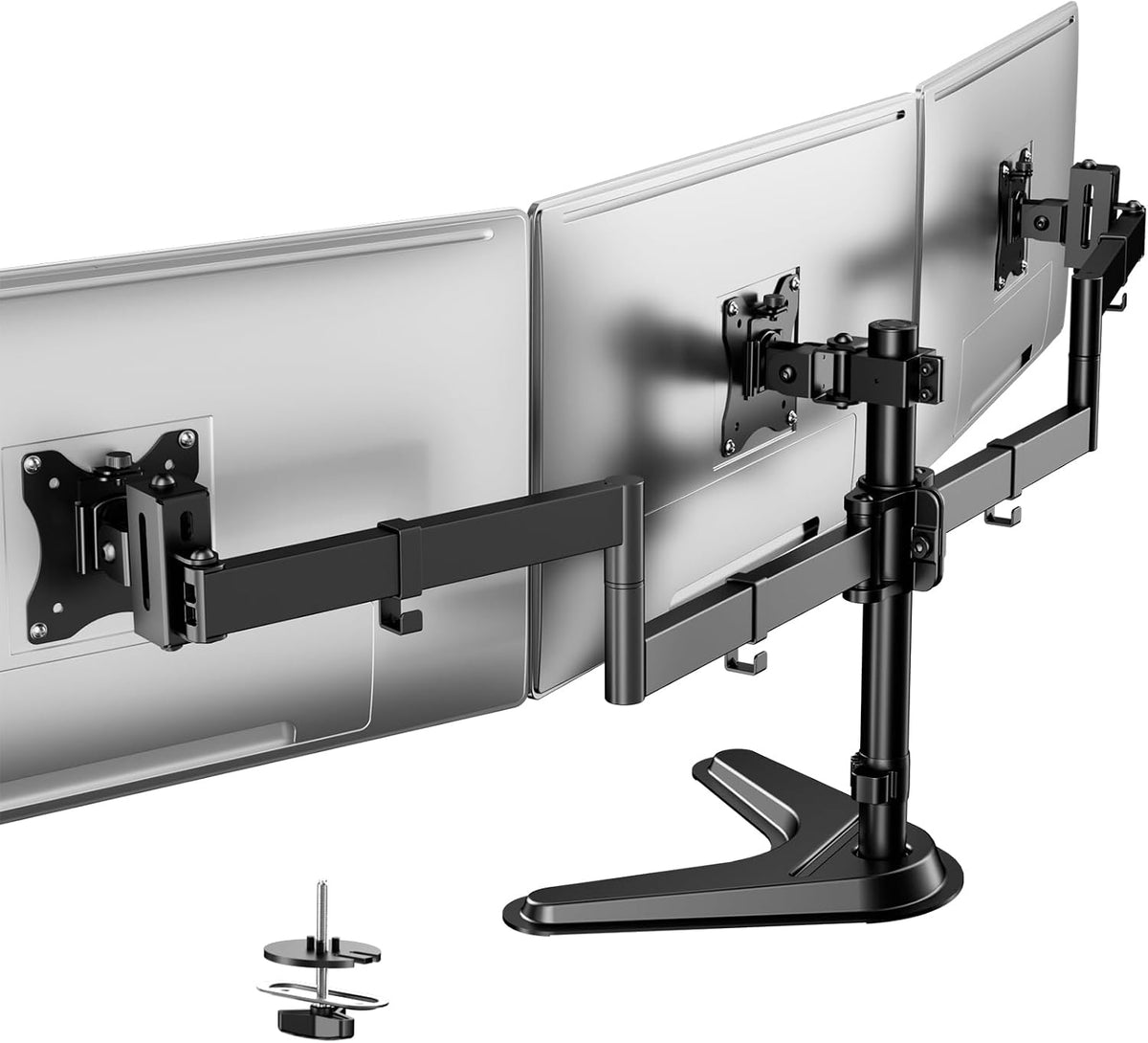 Triple Monitor Stand fits 3 Screens up to 27 Inches, Freestanding