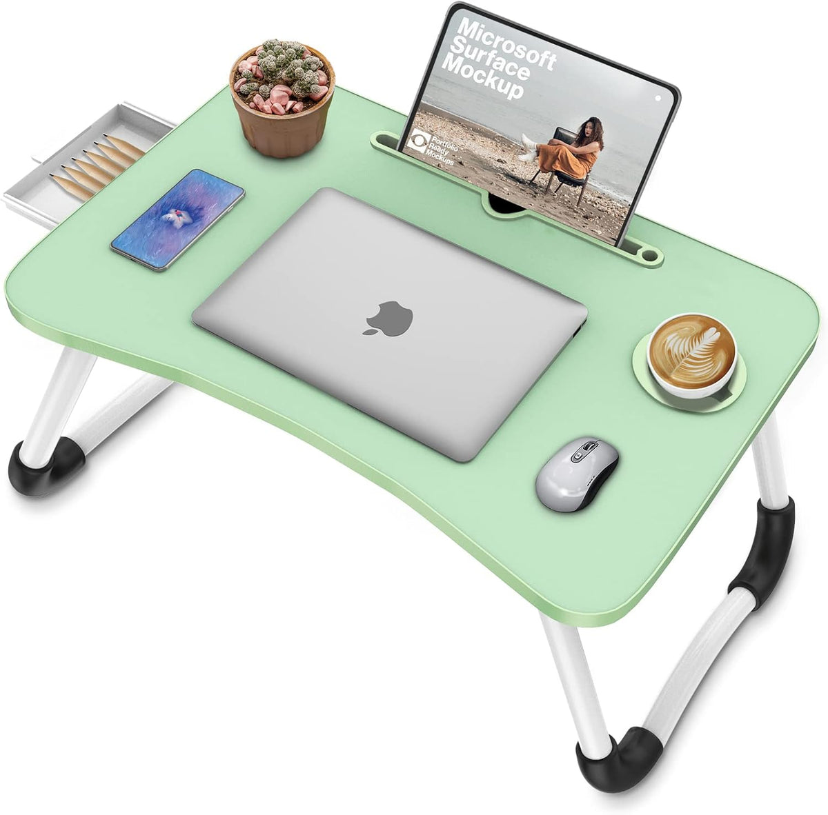 Fayquaze Portable Foldable Laptop Bed Desk with Storage Drawer and Cup Holder...