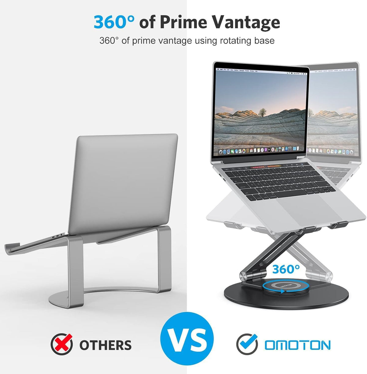 OMOTON Adjustable Laptop Stand for Desk 360° Rotating Base up to 17" Black