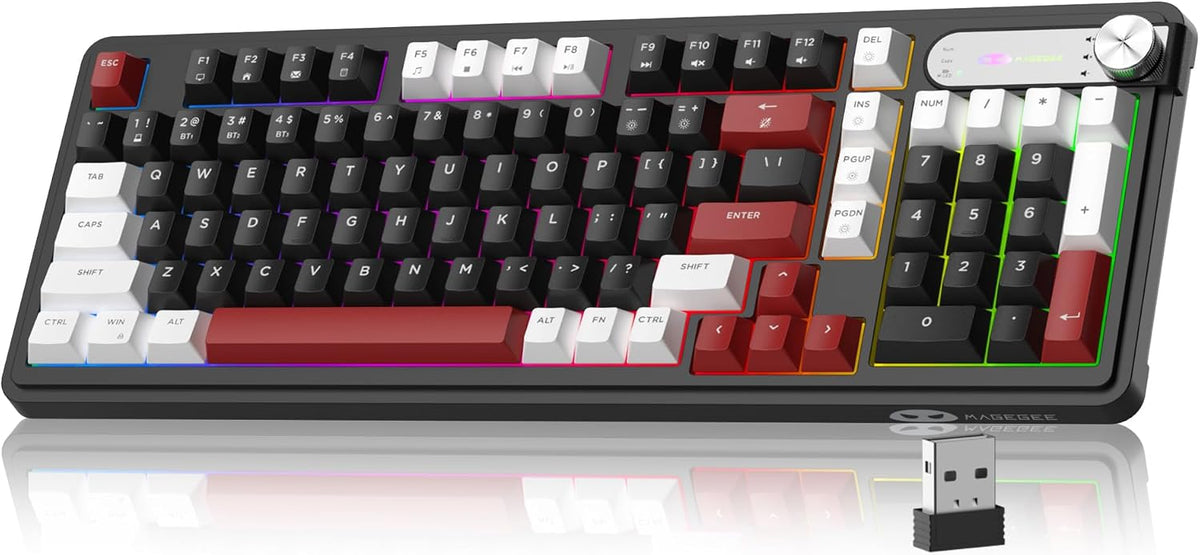 MageGee GK960 Wireless Keyboard, 98 Keys Tri-Mode BT/2.4G/Wired Membrane Gami...