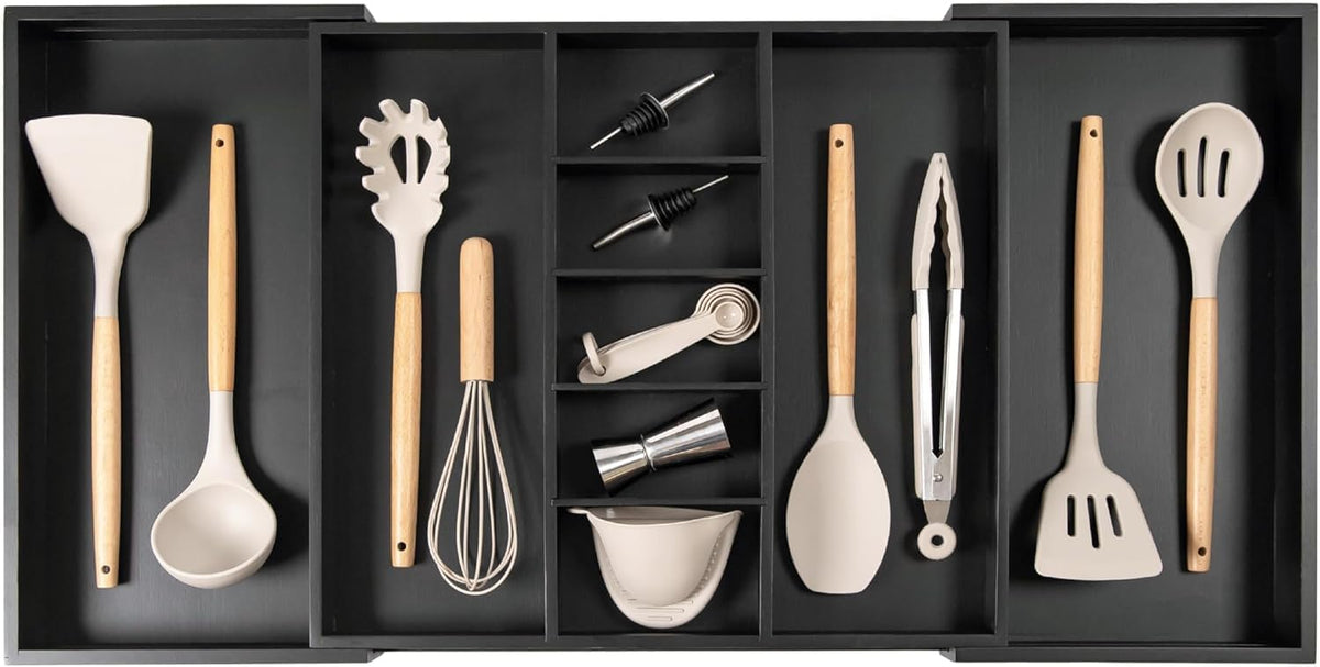 KitchenEdge Utensil & Junk Drawer Organizer, 19-33 in, Black Bamboo