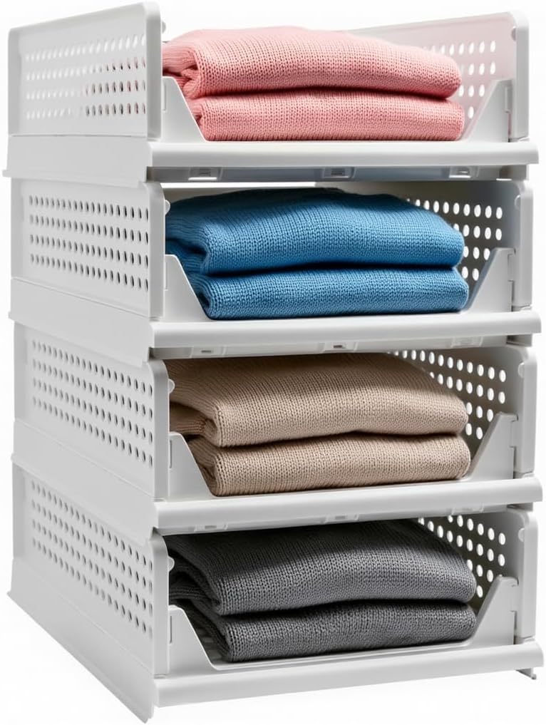 Goderewild Stackable Foldable Storage Baskets, Folding Storage Bins, Closet O...
