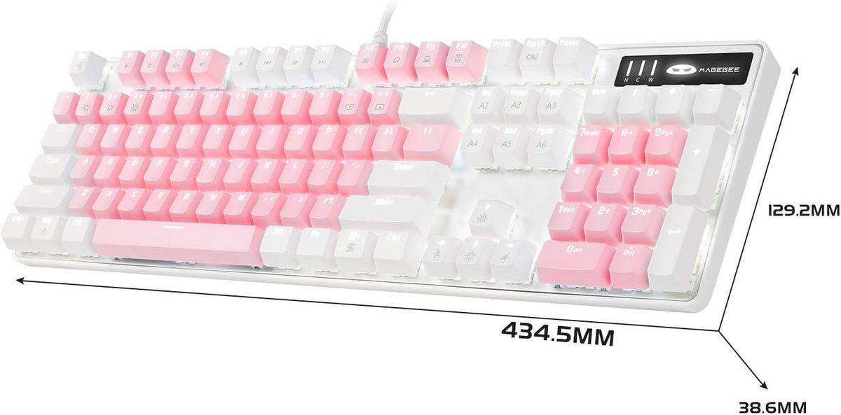 MageGee Mechanical Gaming Keyboard, New Upgraded Blue Switch 104 Keys White B...