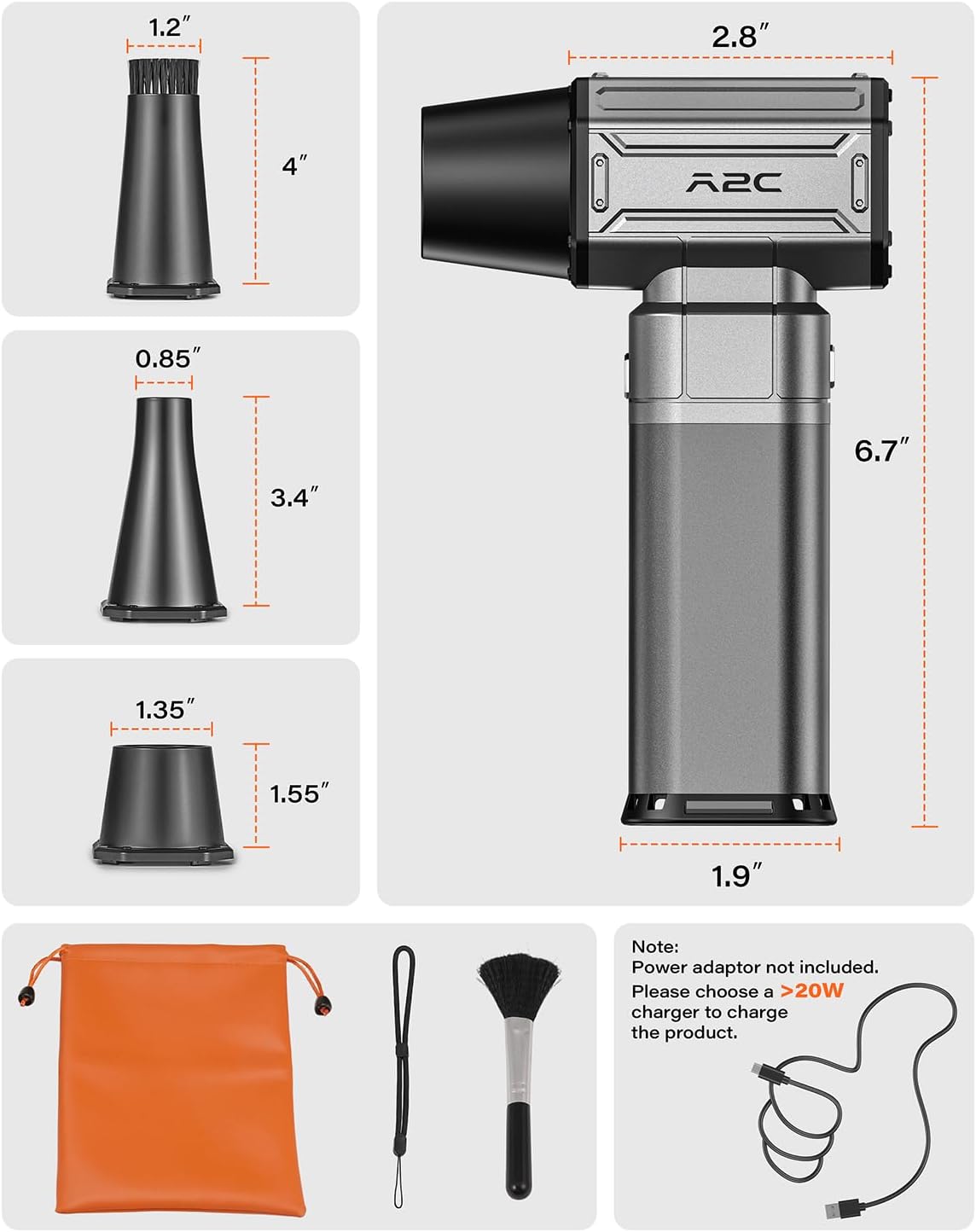 A2C Cordless Mini Air Blower - Upgraded 40mm Motor, 450g Powerful Airflow
