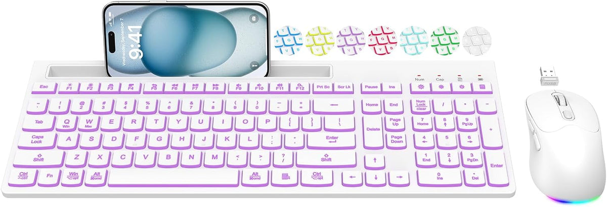 Wireless Keyboard and Mouse Combo, 7 Backlit Effects, Light Up Letters