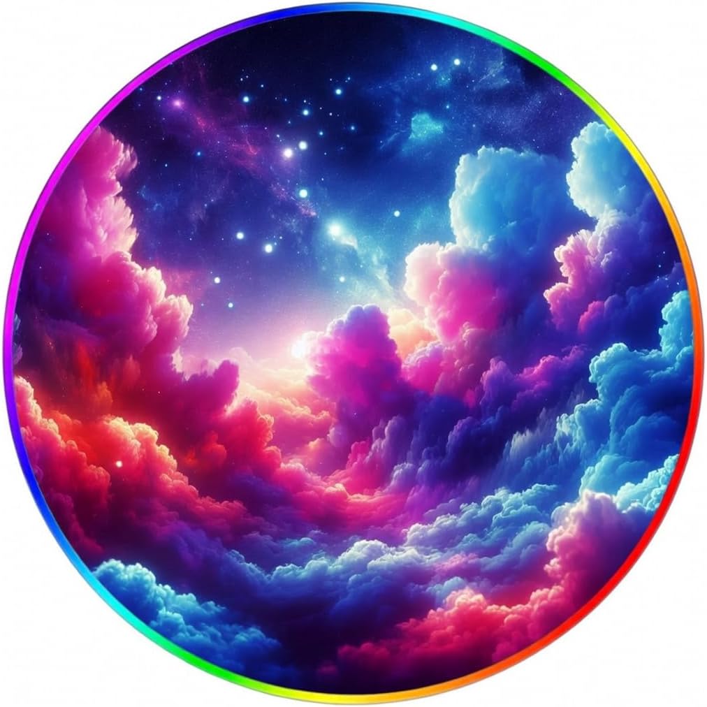 Gaming Chair Mat for Hardwood Floor Circle RGB Light - Clouds 47”