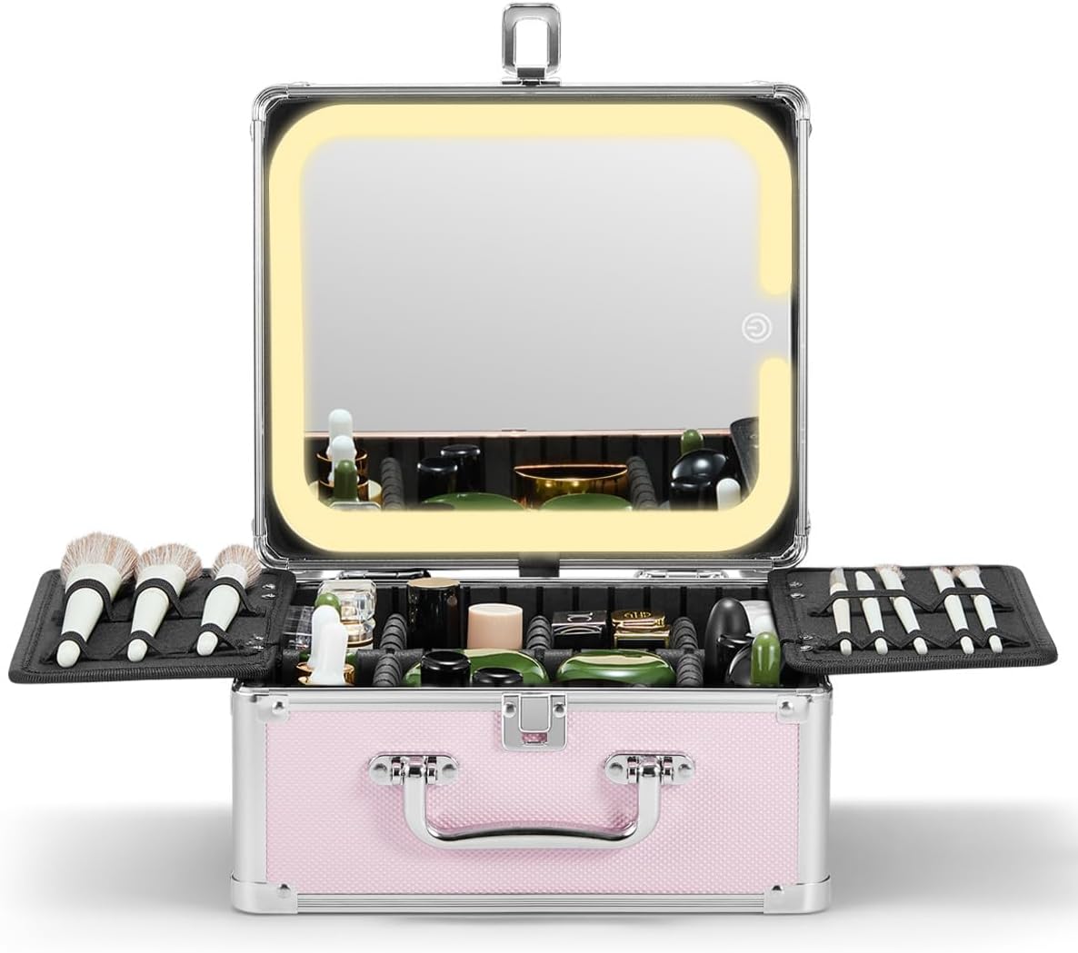 Qislee Makeup Box with Detachable Magnetic LED Mirror, Travel Train Case