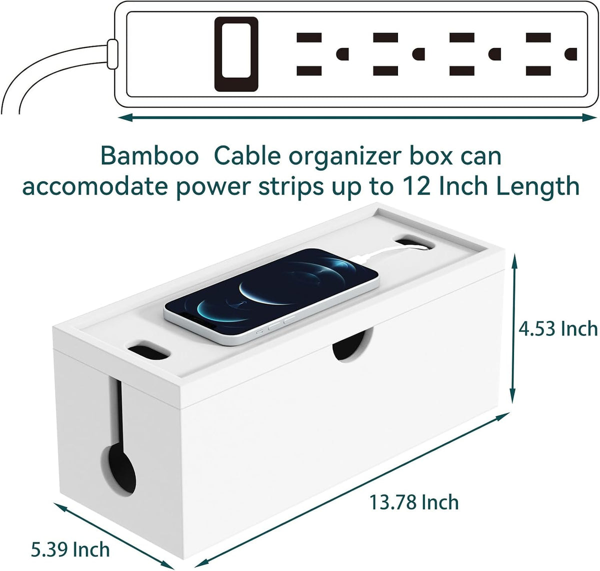 Bamboo Cable Management Box, Large Cord Organizer Box Cable Box to Hide Wires...