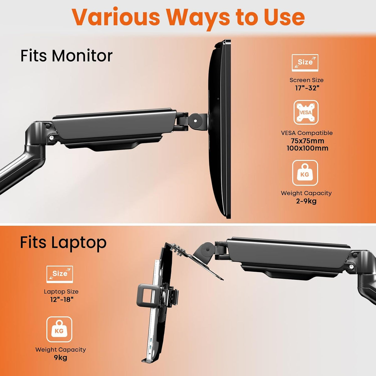2-in-1 Laptop Wall Mount with Detachable Tray for 12-17" Laptops & M...