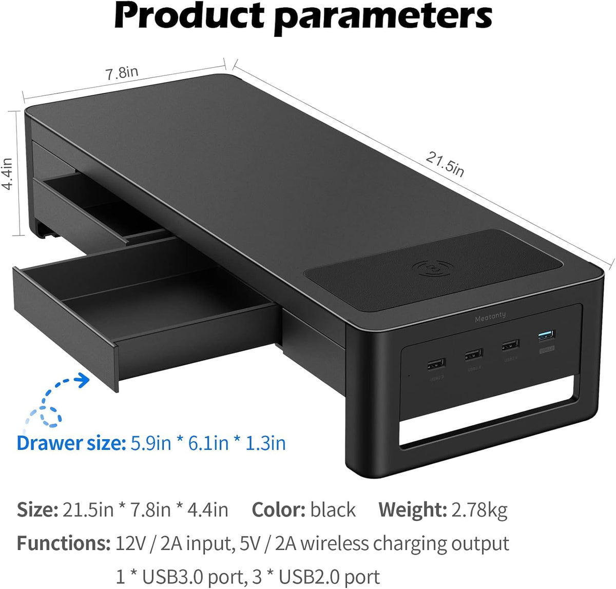 meatanty 3 In 1 Monitor Stand Riser with 2 Drawers,1 Wireless Charging Module...
