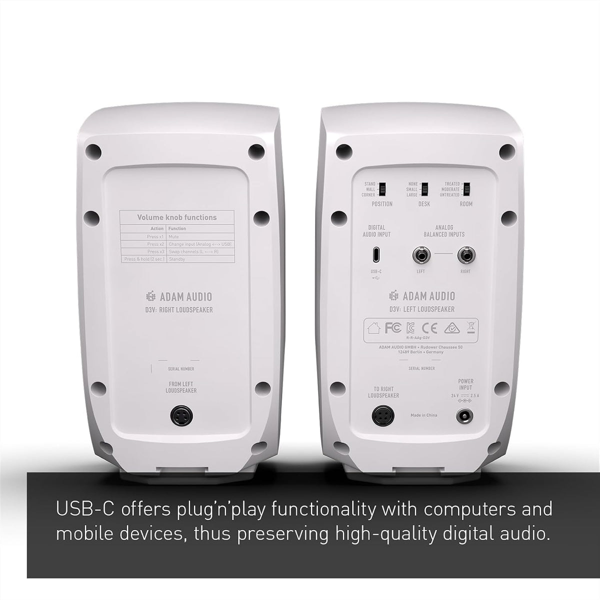 ADAM Audio D3V Active Desktop Studio Monitor Speakers - White