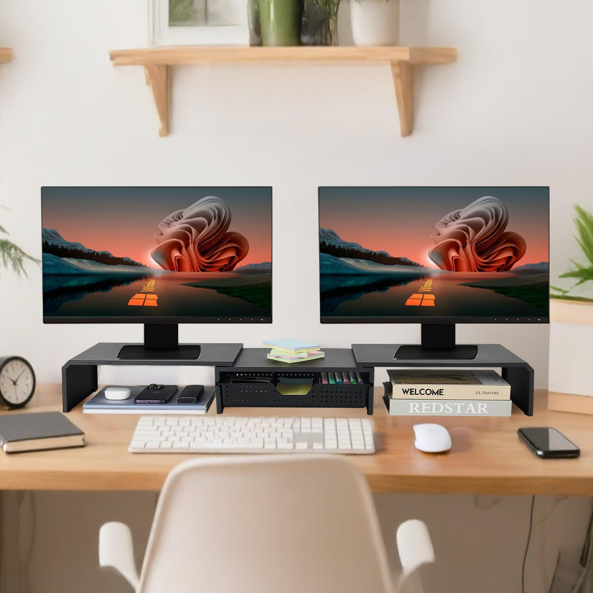 LEKETREE Dual Monitor Stand Riser with Drawer, Computer Stand for Desk, Works...