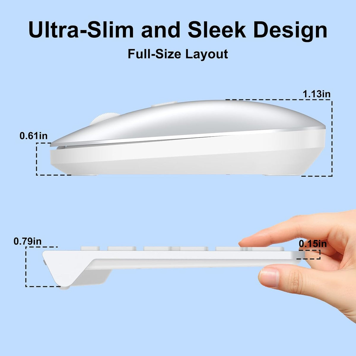 Ergonomic Ultra Slim Wireless Keyboard and Mouse Combo,2.4G Lag-Free,Silver