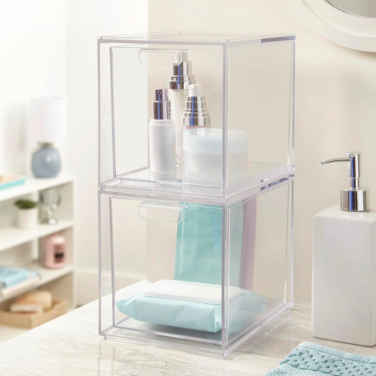 STORi Audrey Stackable Bin Clear Plastic Organizer Drawers | 2 Piece Set | Or...