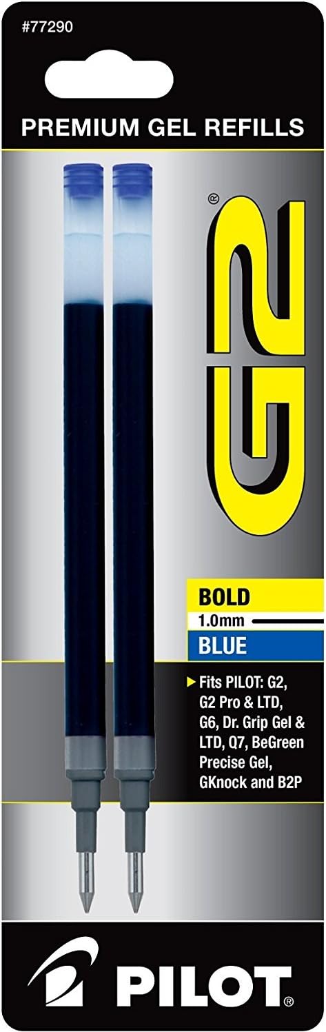 Pilot G2 Retractable Premium Gel Ink Roller Ball Bold, Blue 2 Pens & 24 R...