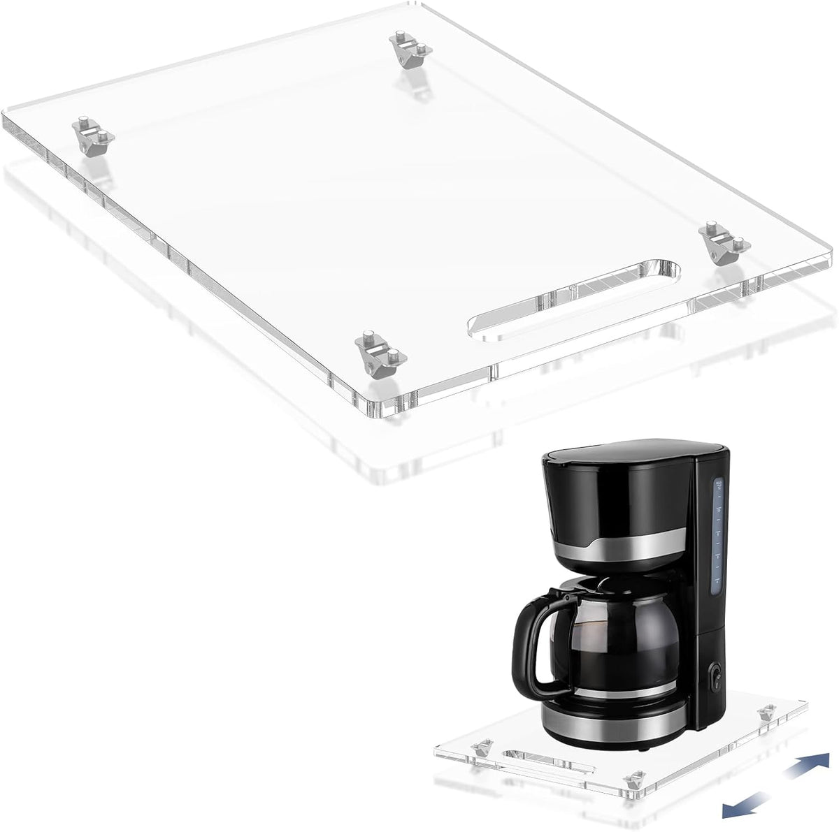 Sliding Tray for Coffee Maker, 9.8" x 14" Acrylic Appliance Sliders
