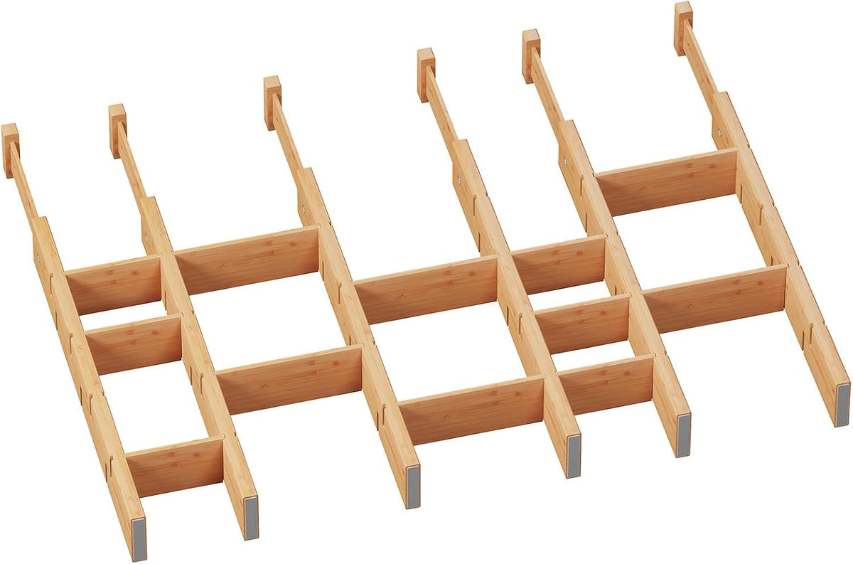 6 Pack Bamboo Drawer Dividers with Inserts, Kitchen Adjustable Drawer Organiz...