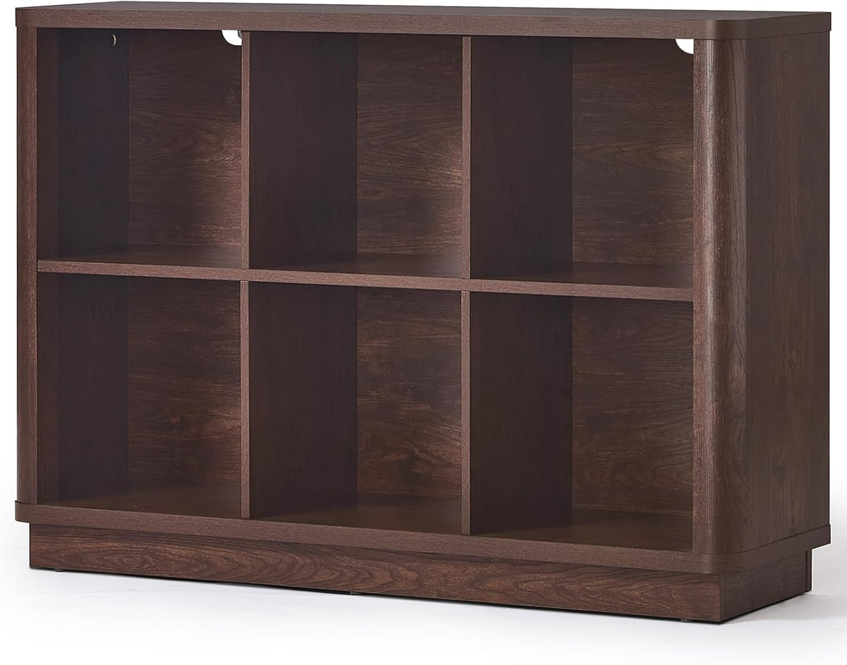 Joaxswe 6 Cube Bookcase, 40" Wide Low Horizontal Book Shelf w/Curved Edg...