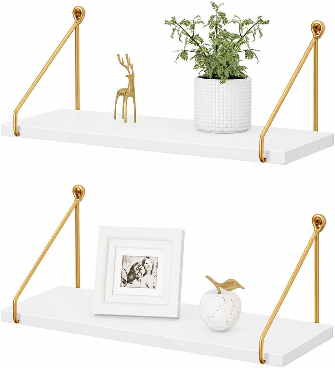 Afuly Floating Shelves for Wall, White and Gold Shelf, Display Wall Shelves