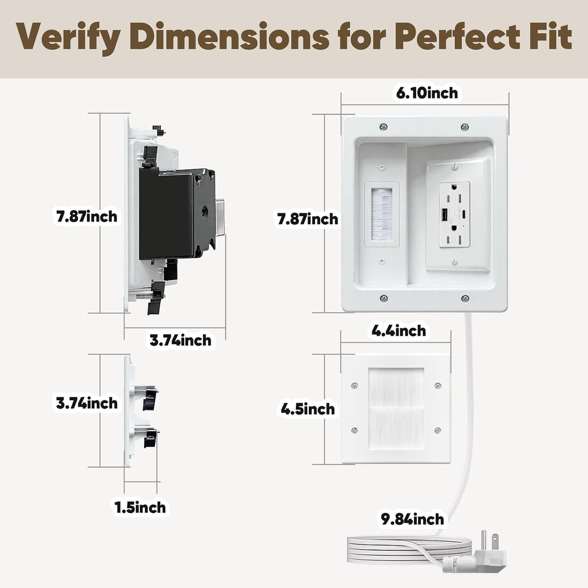 in Wall Cable Management Kit with Brush Wall Plate TV Cable Hider Wall Kit-UL...