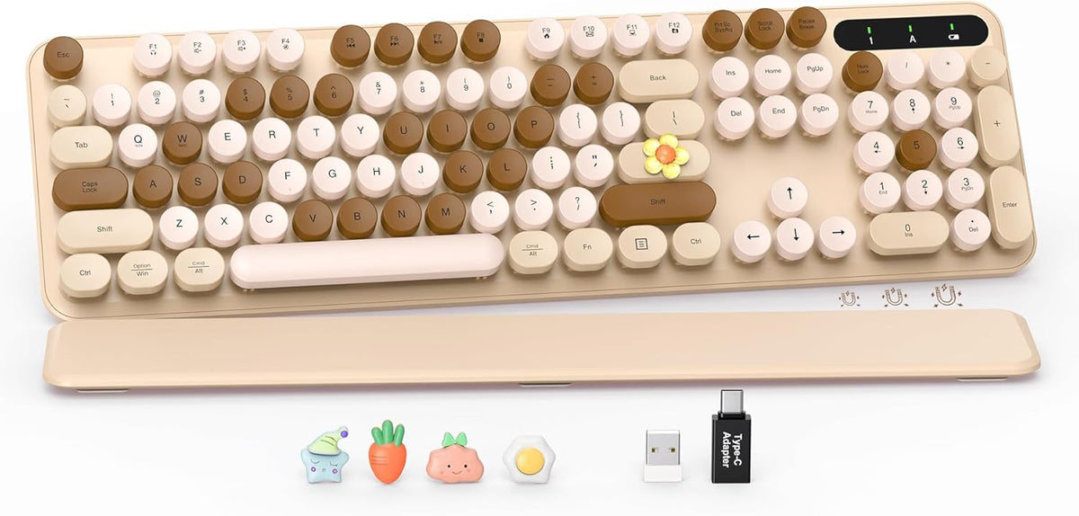 Wireless Keyboard, Round Keycaps, Retro Typewriter Keyboard with Magnetic Wri...