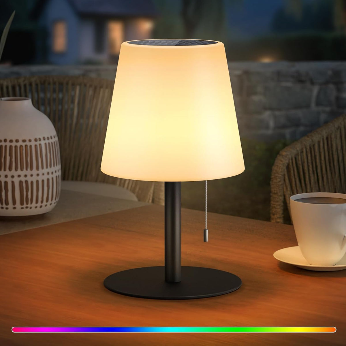 Solar Table Lamp Outdoor, Rechargeable Cordless Patio Lamp with RGB Light