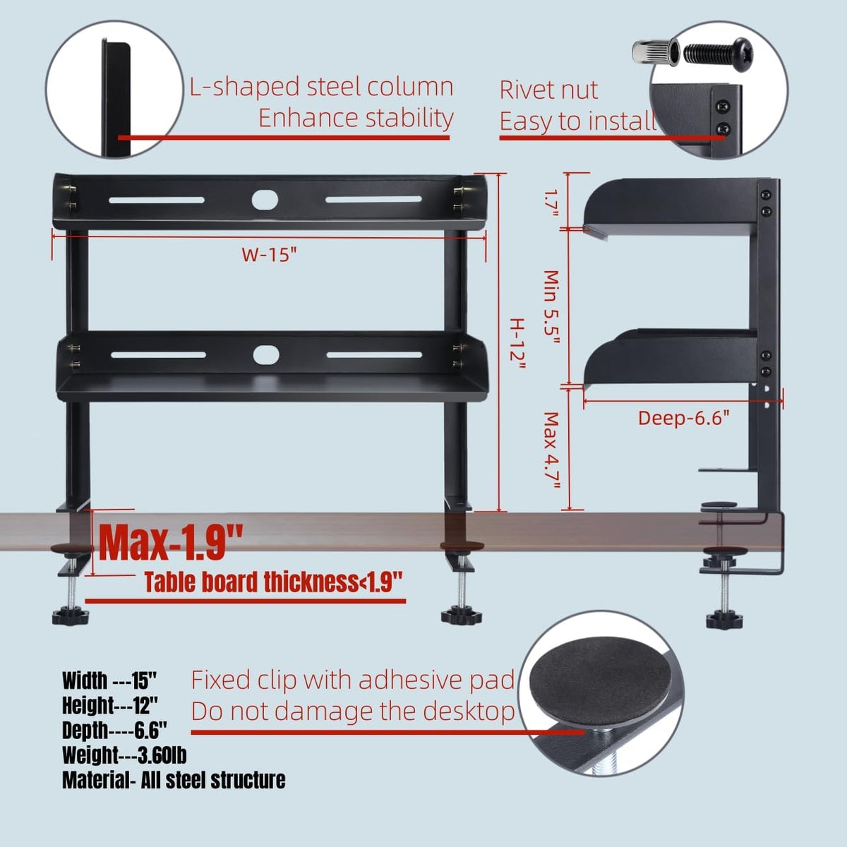 CanKing Desk Clamp Shelf, 15 Inch Straight