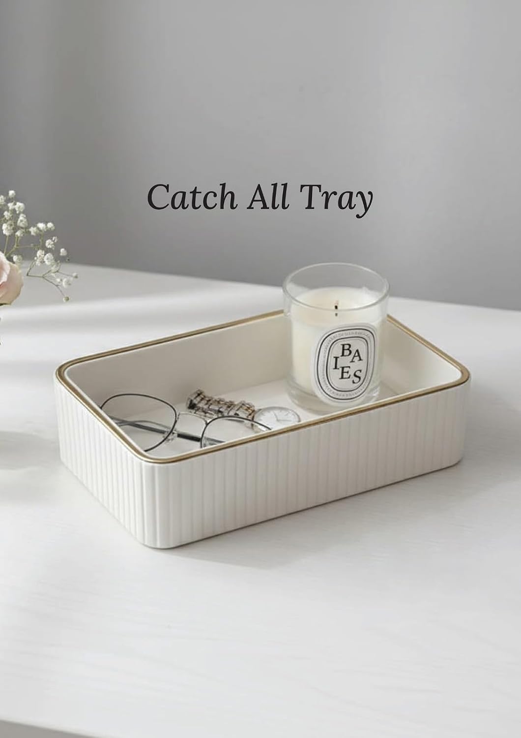 Vanity Tray for Women, Leather Rectangular Decorative Tray, Non-Slip Catch Al...