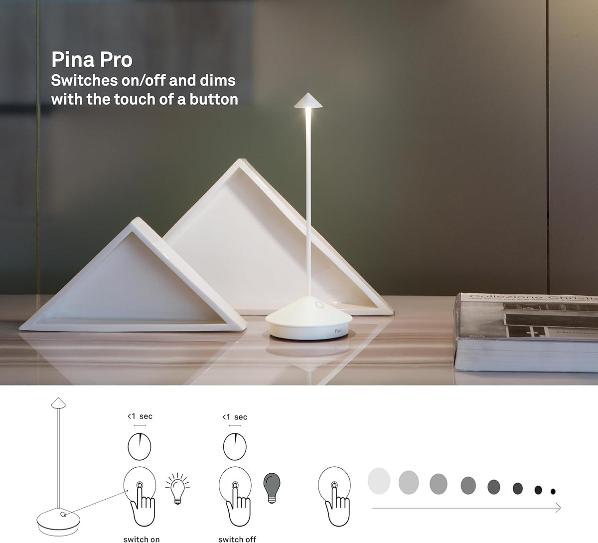 Zafferano, Pina Pro, Rechargeable Cordless Lamp, Antique Nickel
