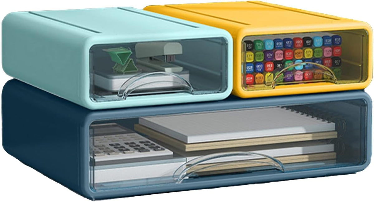 Desk Organizer with Drawers, Stackable Storage Drawers with Compartments Desk...