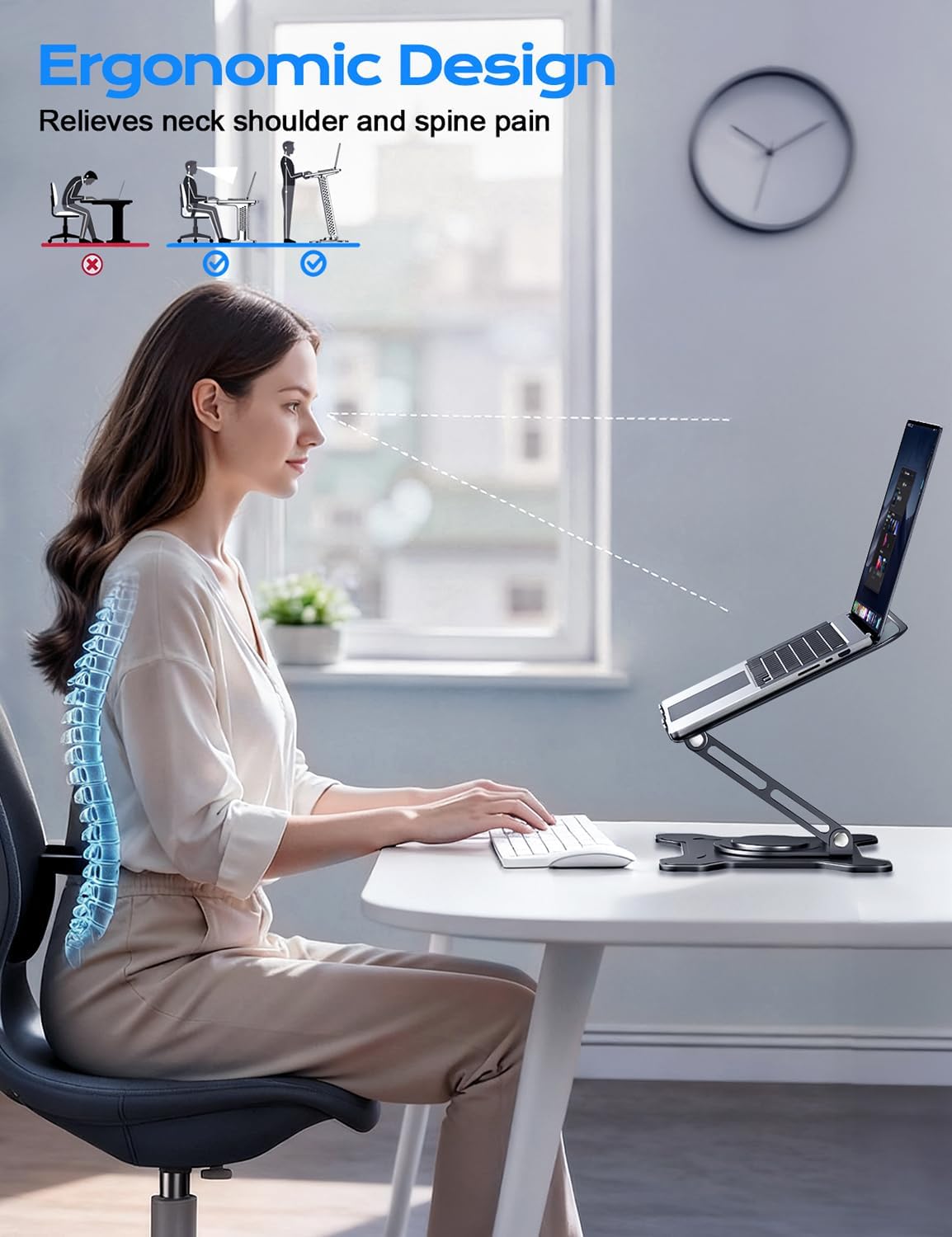 JCZT 360° Rotating Laptop Stand for Desk, Metal Foldable Laptop Riser,Black