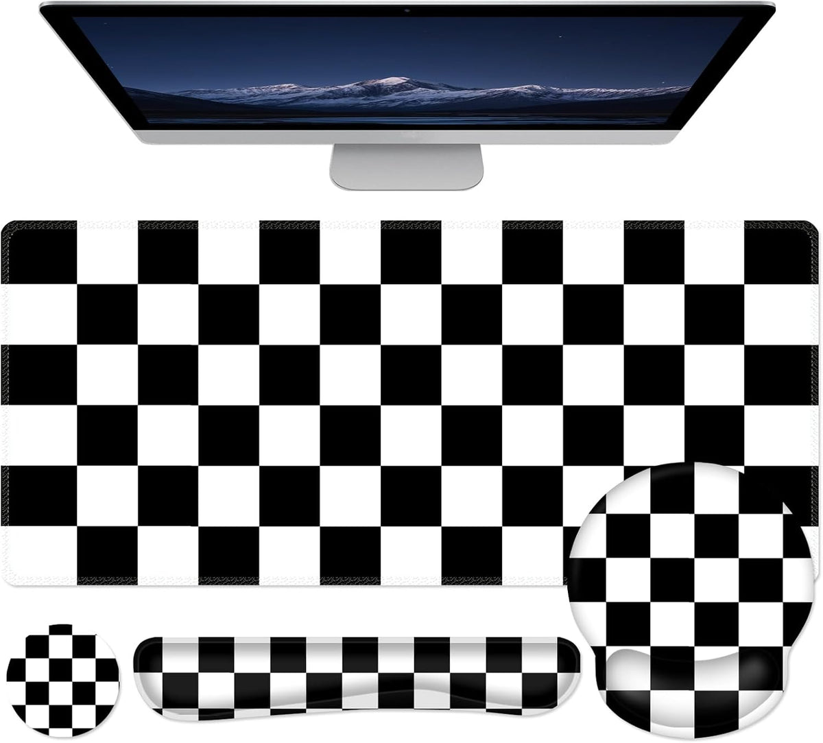 AIMSA Checkered Keyboard Mouse Pad Wrist Rest Set, Black XXL Large Mouse Pad ...
