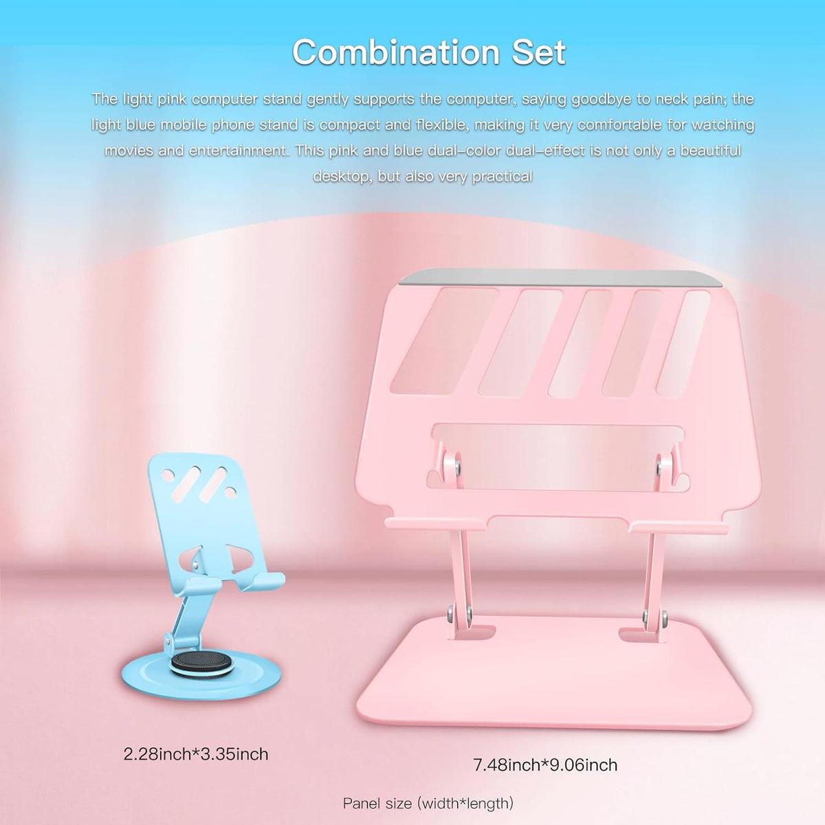 Pink Adjustable Laptop Stand with Phone Holder, Foldable Riser