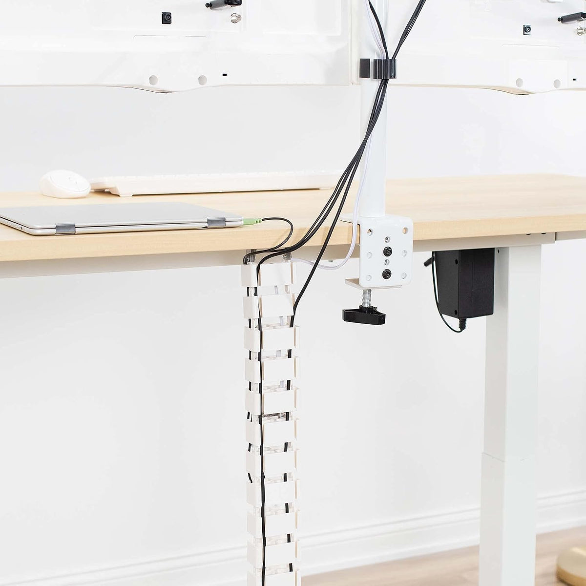 VIVO White Under Desk Vertebrae Cable Management Kit, DESK-AC01C-W