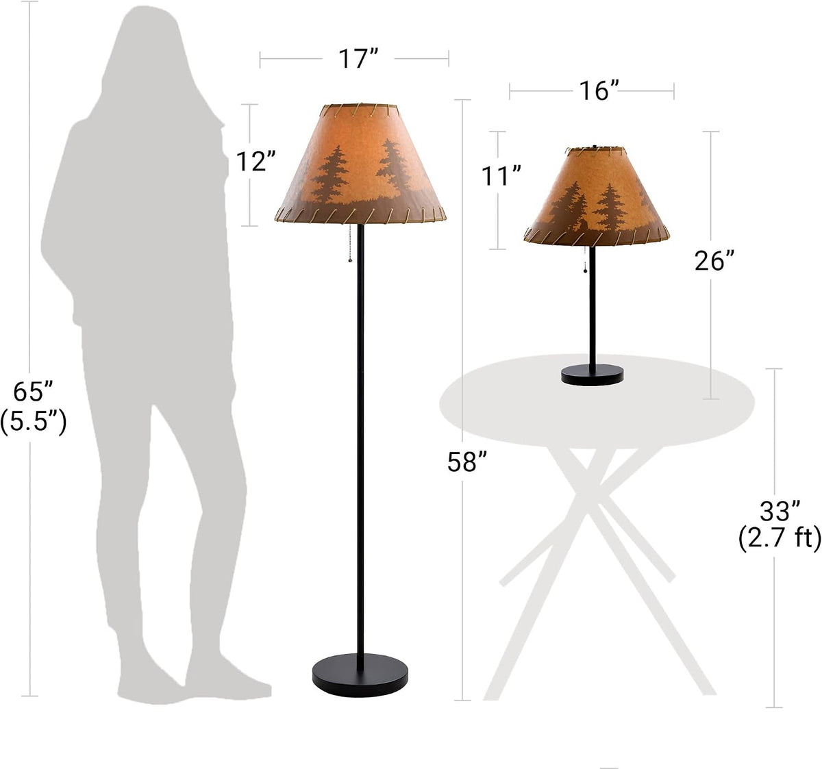 Catalina Lighting Rustic Cabin Lodge 3-Piece Table & Floor Lamp Set, LED ...