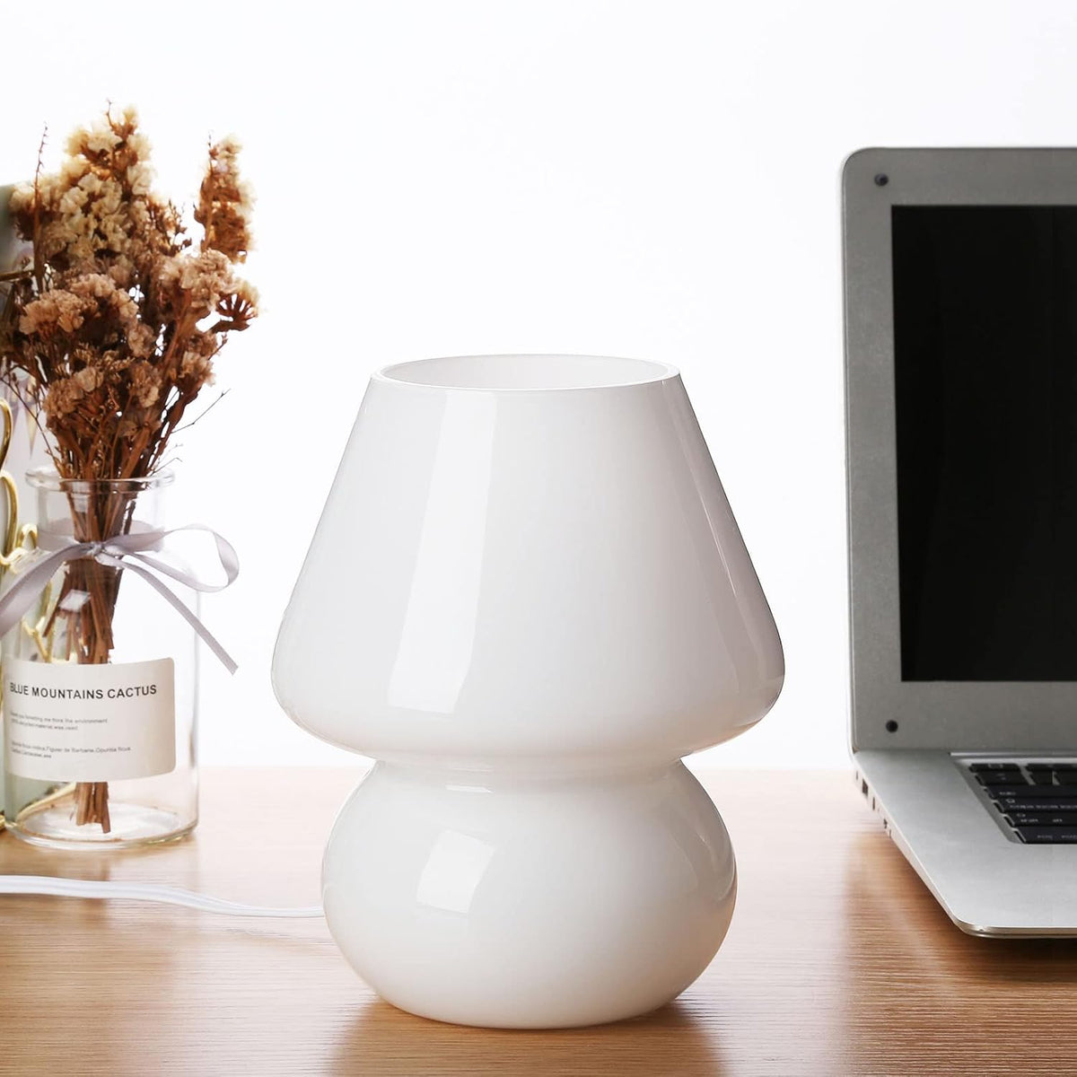 BSOD Mushroom lamp,Glass Mushroom Bedside Table Lamp Translucent Murano Vinta...