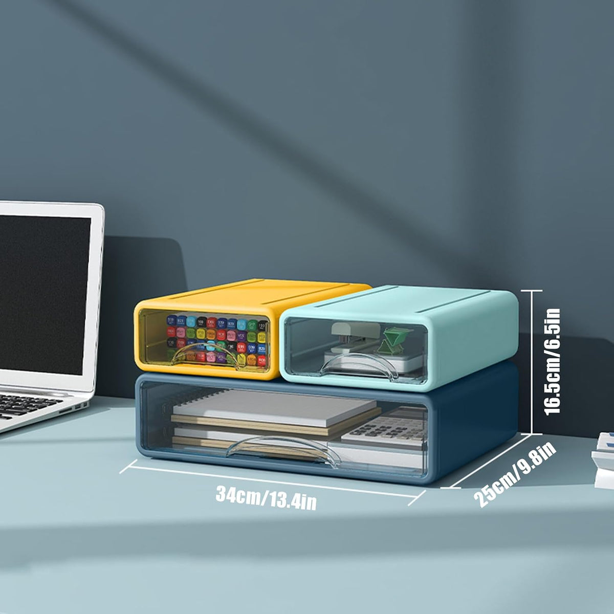 Desk Organizer with Drawers, Stackable Storage Drawers with Compartments Desk...