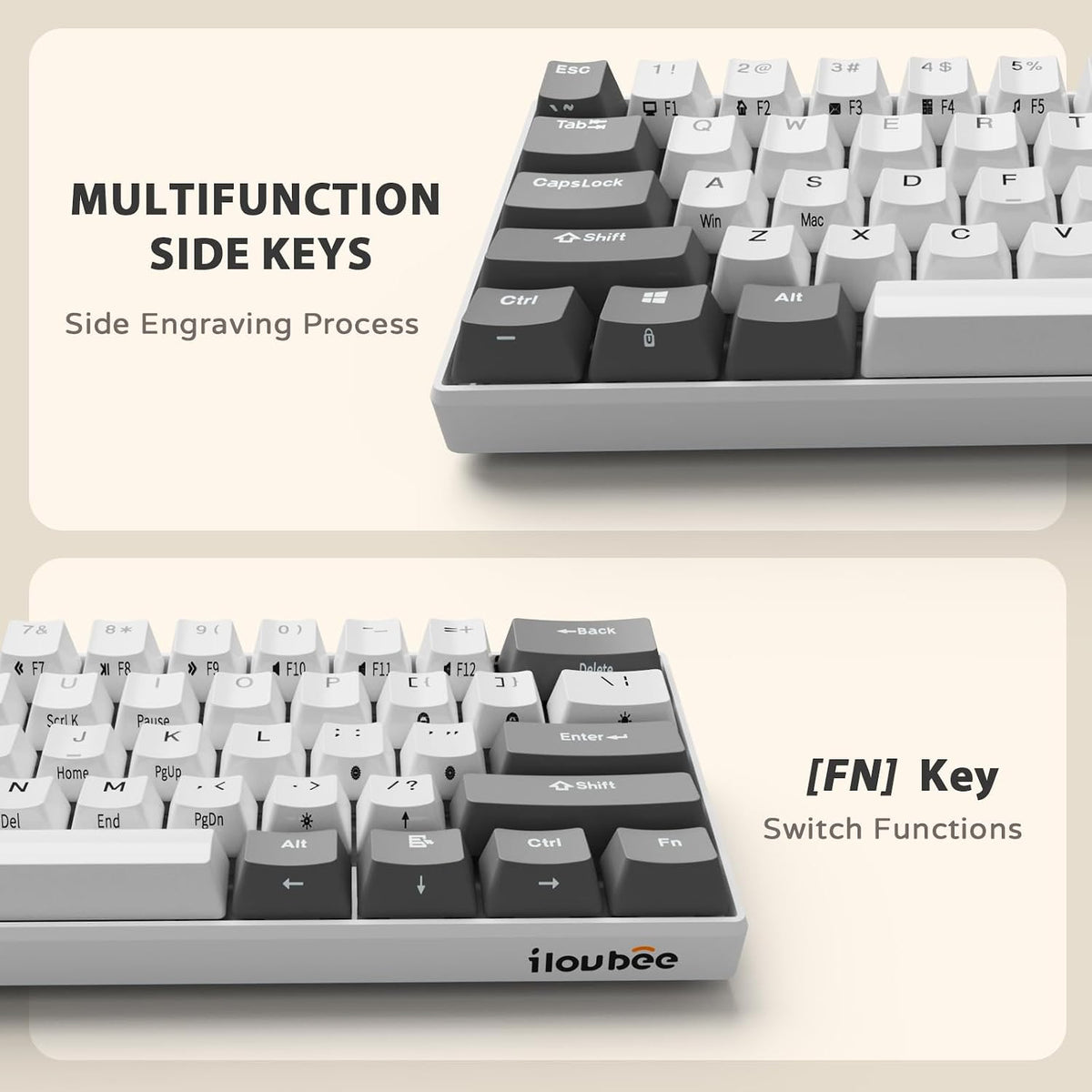 iLovBee i61 Mechanical Keyboard 60 Percent, RGB Hot Swappable Red Switch