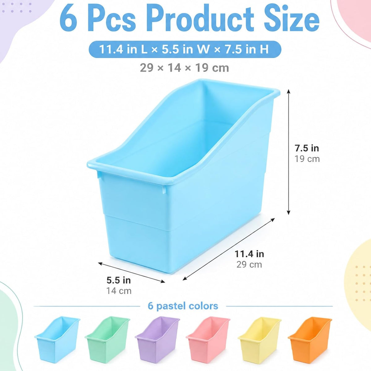 CHUNNIN 6 Pack Pastel Magazine Holder Book Bins for Classroom Durable Book Bi...