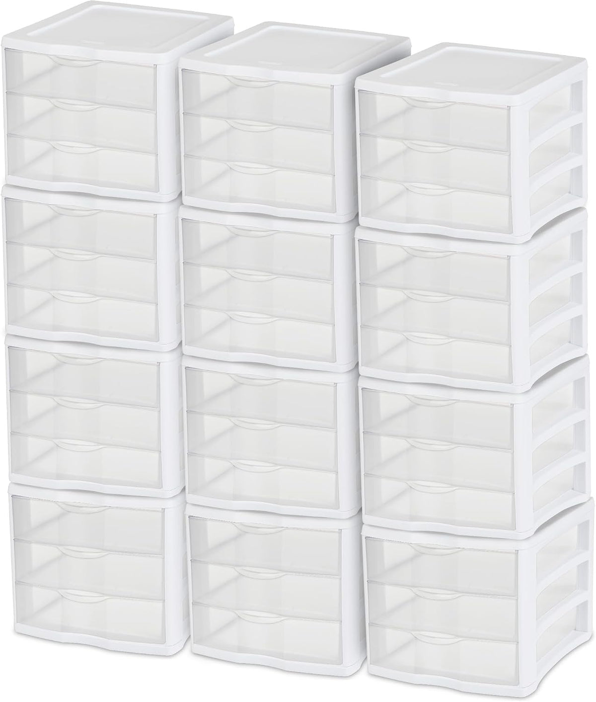 Sterilite ClearView 3-Drawer Cart Small Plastic Storage Organizer, 12-Pack