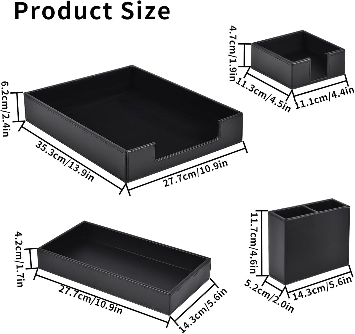 4 Pack Leather Office Supplies/Desk Organizer for Letter Paper Tray,Sticky No...