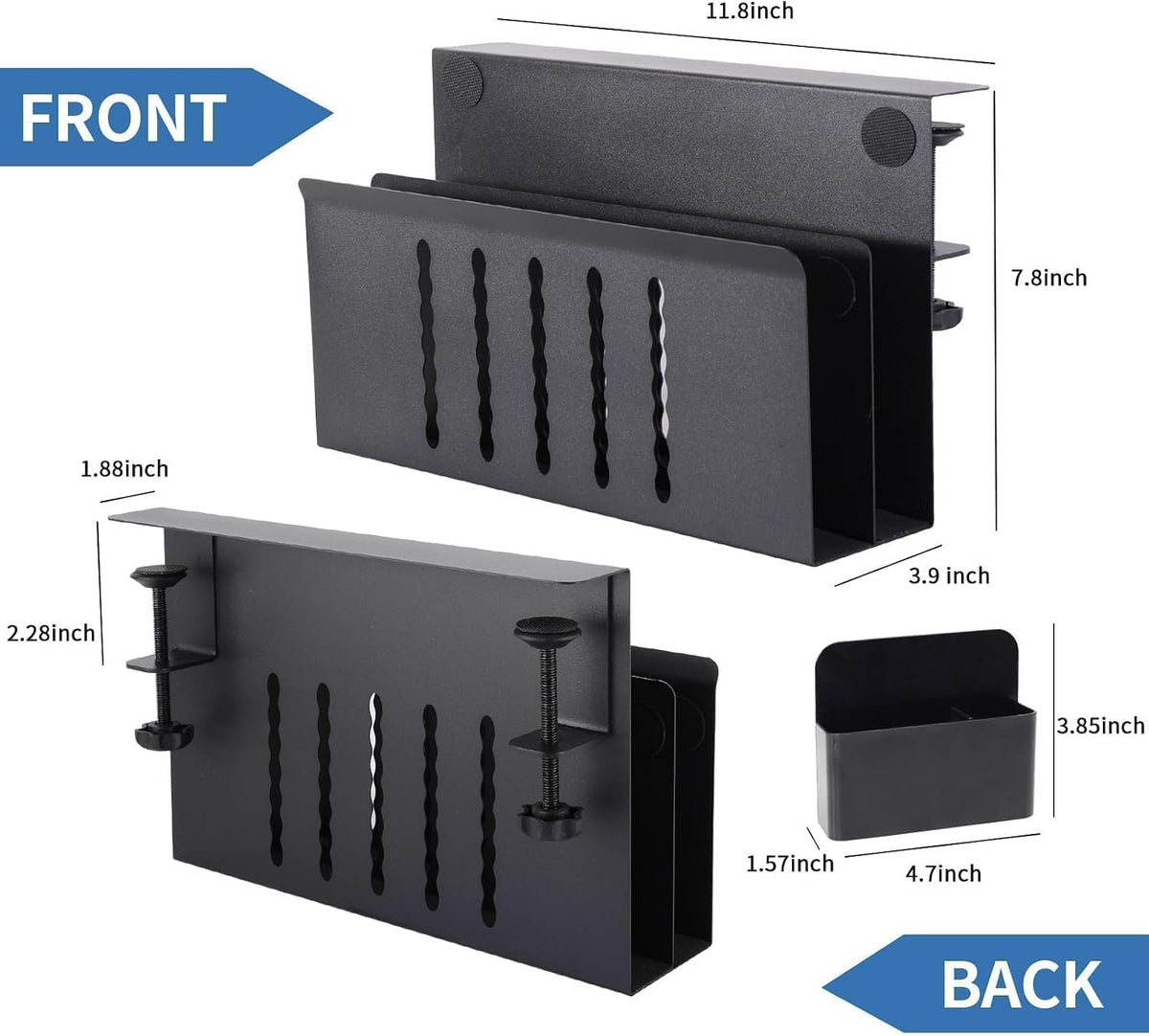 2 Tie Desk Side Storage Organizer, Under Desk laptop holder