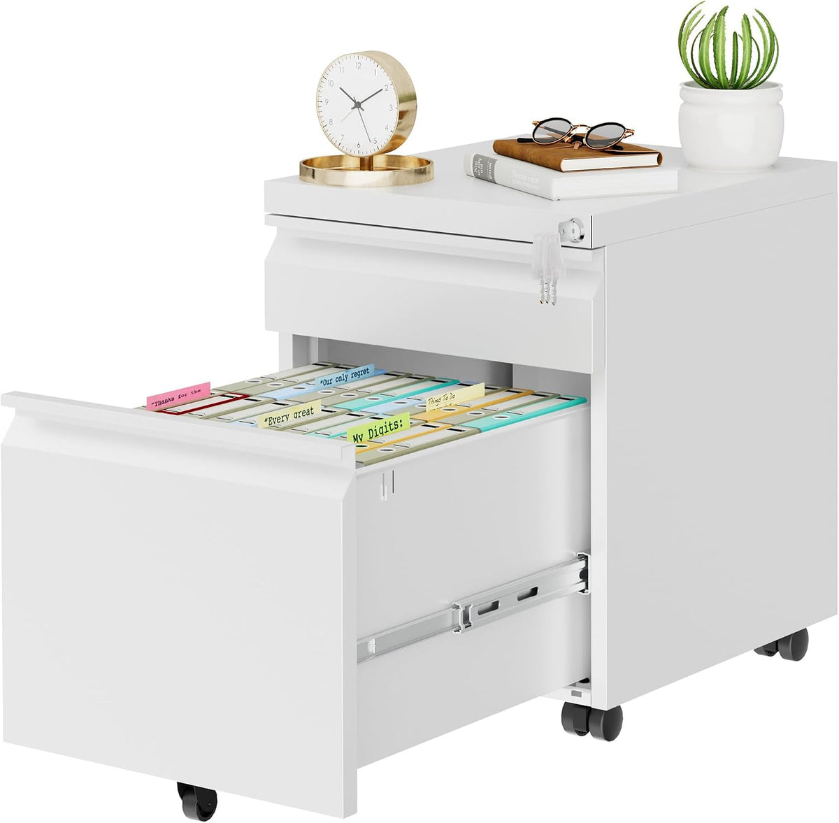 2 Drawer Metal Mobile File Cabinet with Lock and 4 Keys