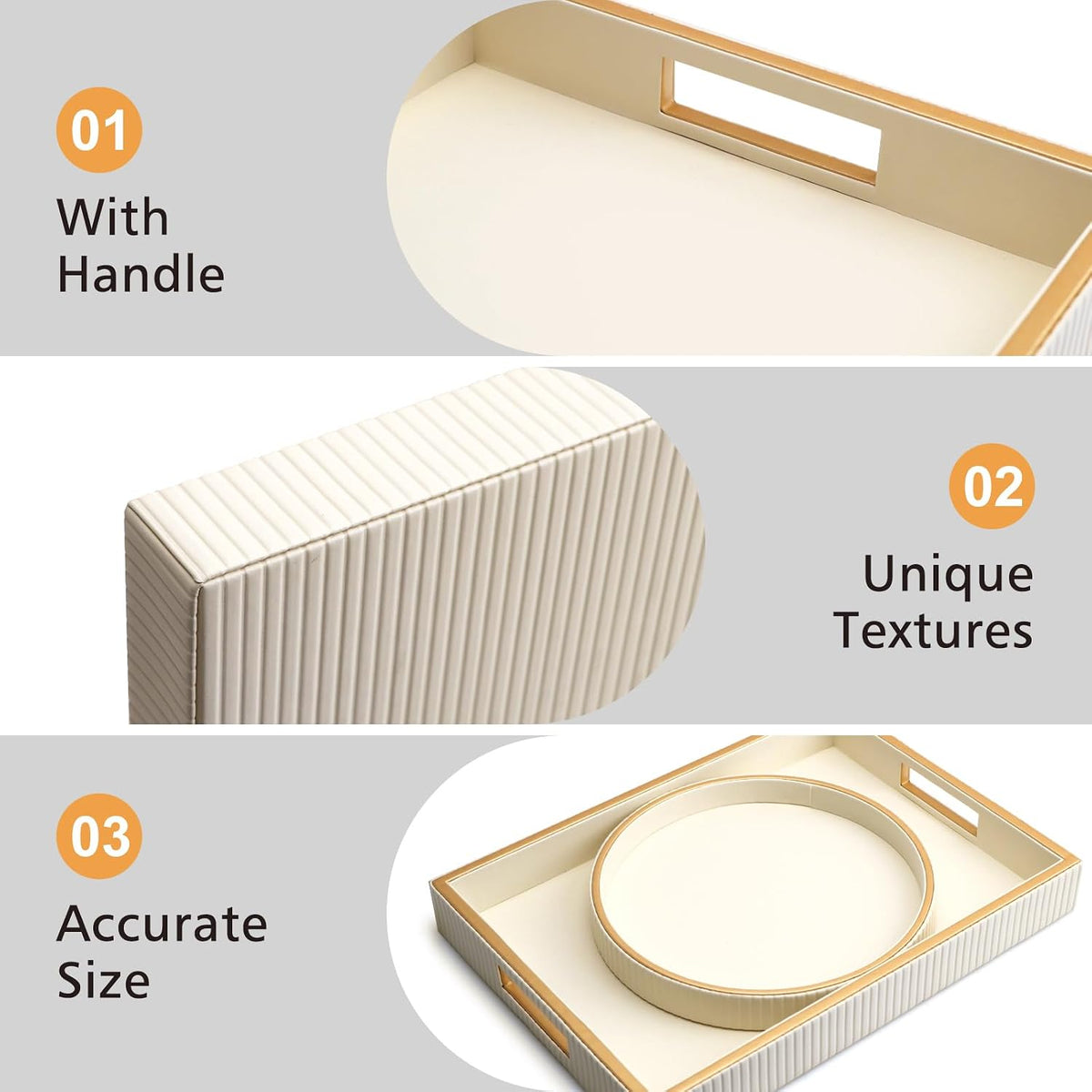 SANZIE Leather Tray Desktop Storage Organizer, Rectangle Valet Tray, White