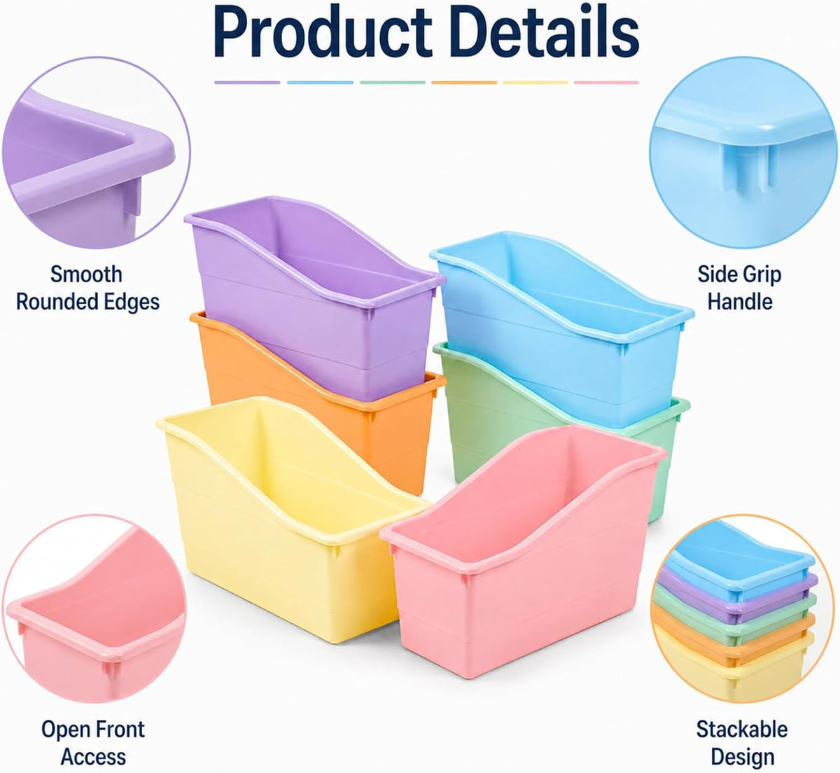 CHUNNIN 6 Pack Pastel Magazine Holder Book Bins for Classroom Durable Book Bi...
