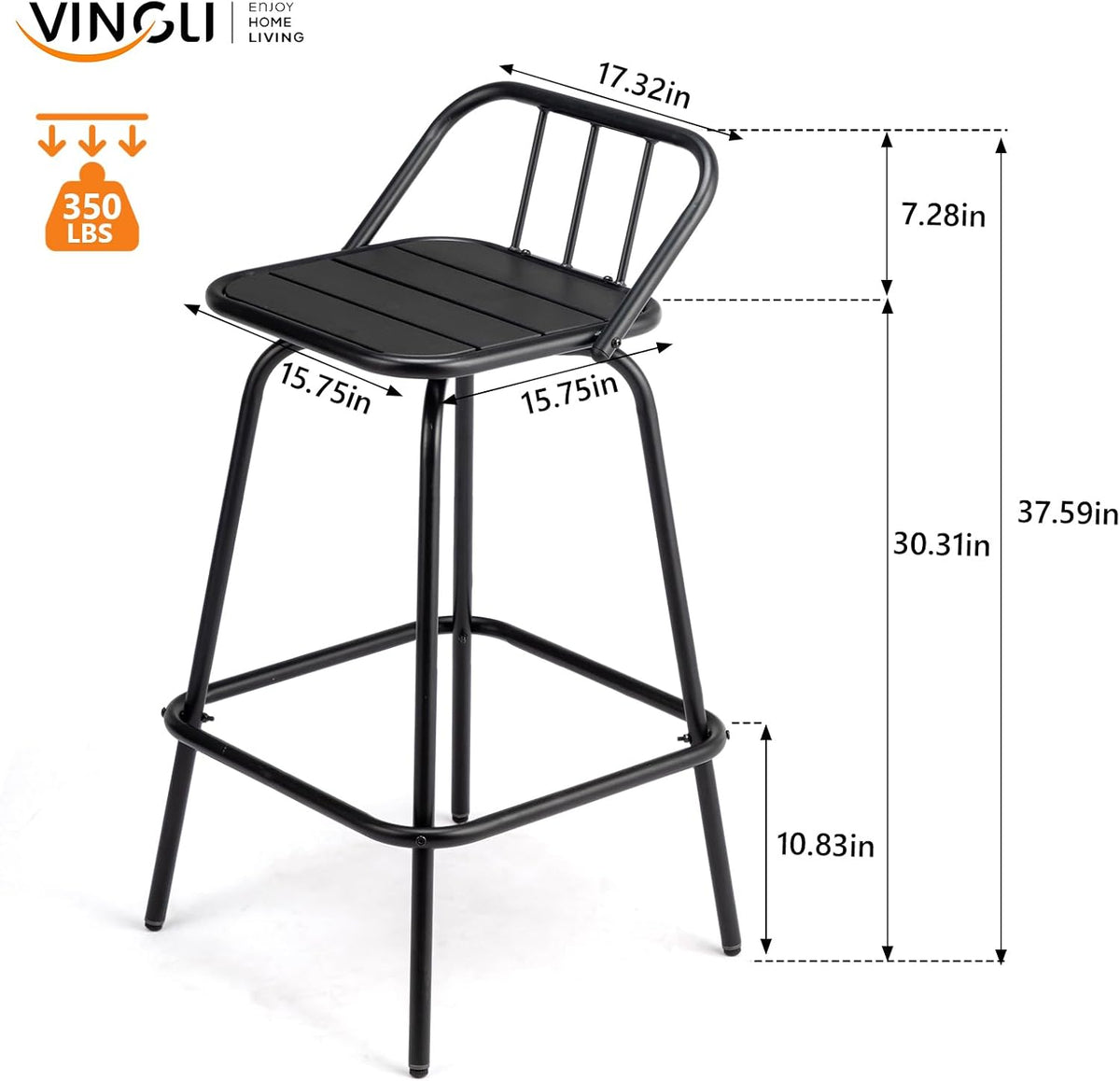 VINGLI 2 PCS Outdoor Swivel Bar Stools, 30 Inch Metal Barstools with Backrest...